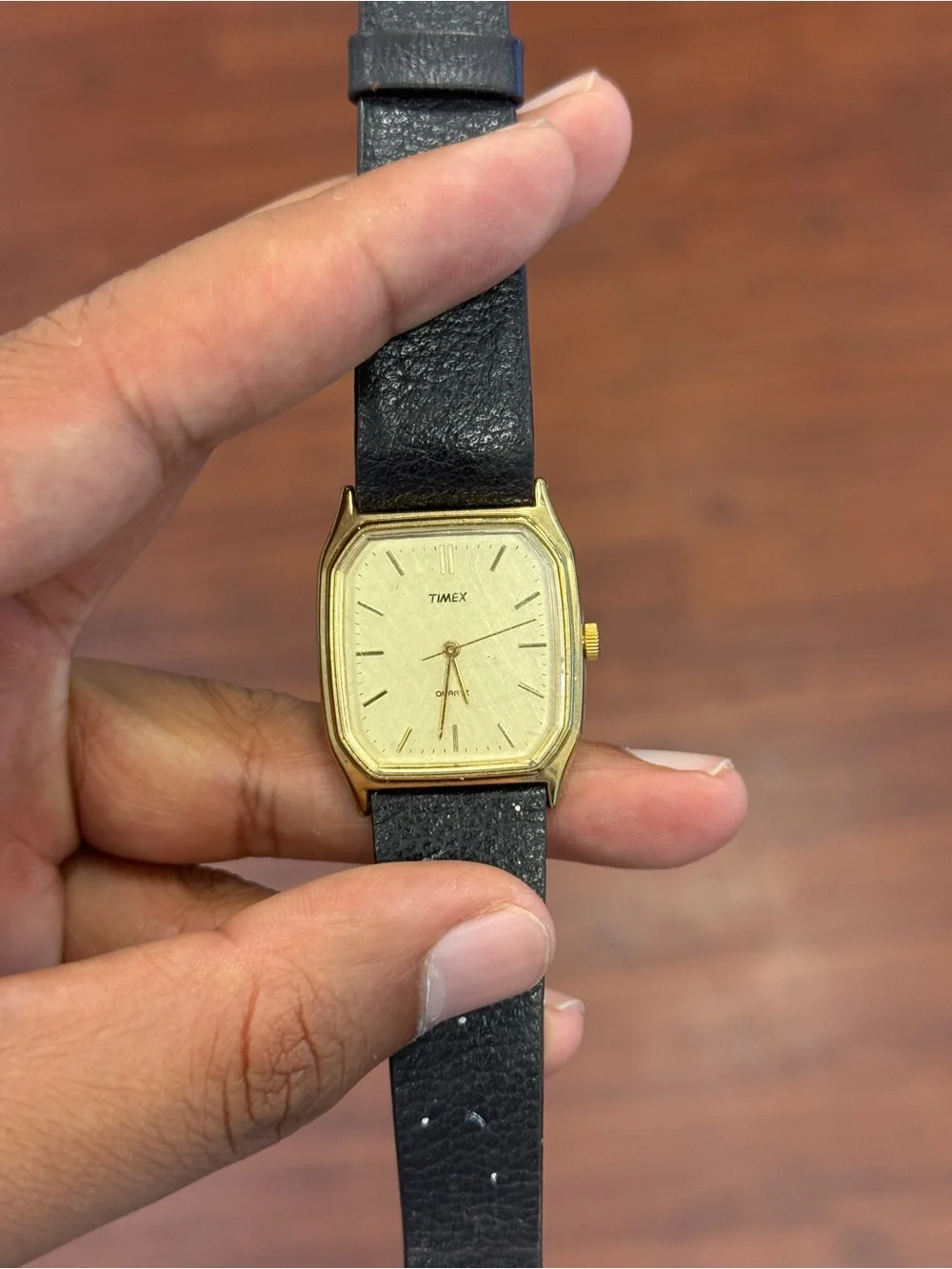Timex vintage  Gold-Tone Case Watch with Black Leather Strap